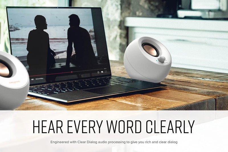 Creative Pebble V3 Minimalistic 2.0 USB-C Desktop Speakers with USB Audio, Clear Dialog Enhancement, Bluetooth 5.0, 8W RMS with 16W Peak Power, USB-A Converter Included (White) - Image 3