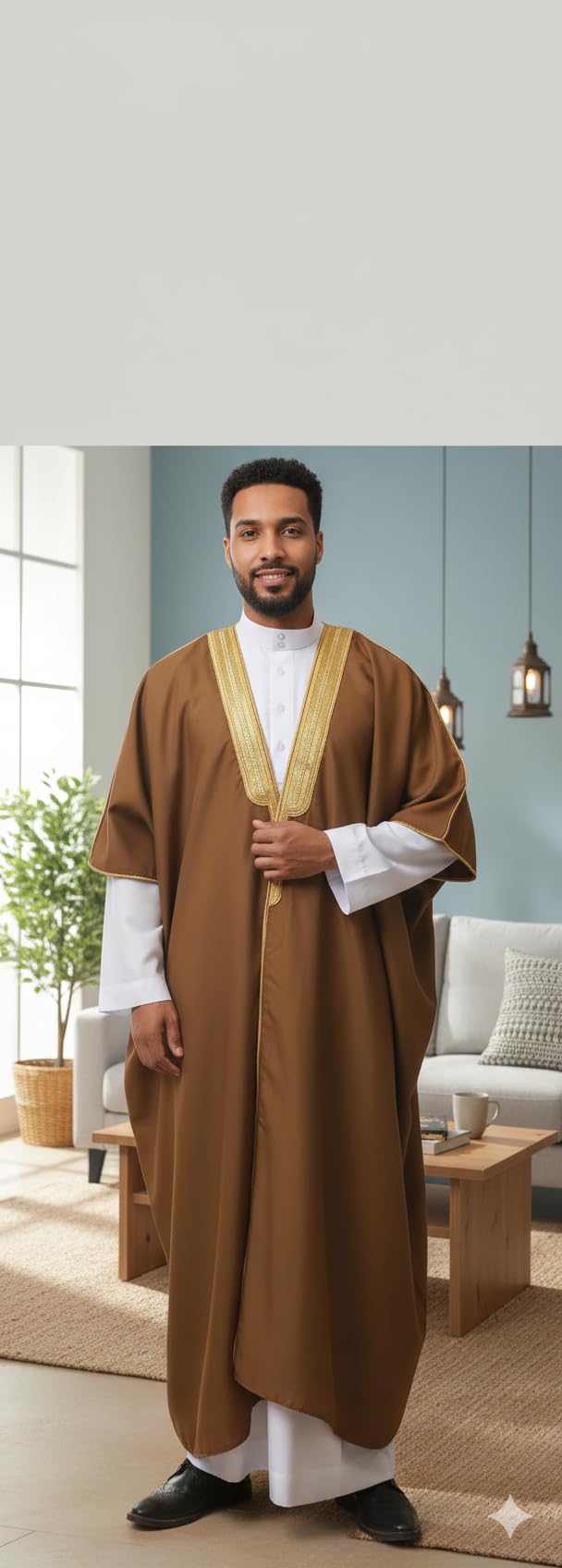 East West Souk Men's Abaya (Bisht) - Cloak Arab Dress - Brown - Image 5