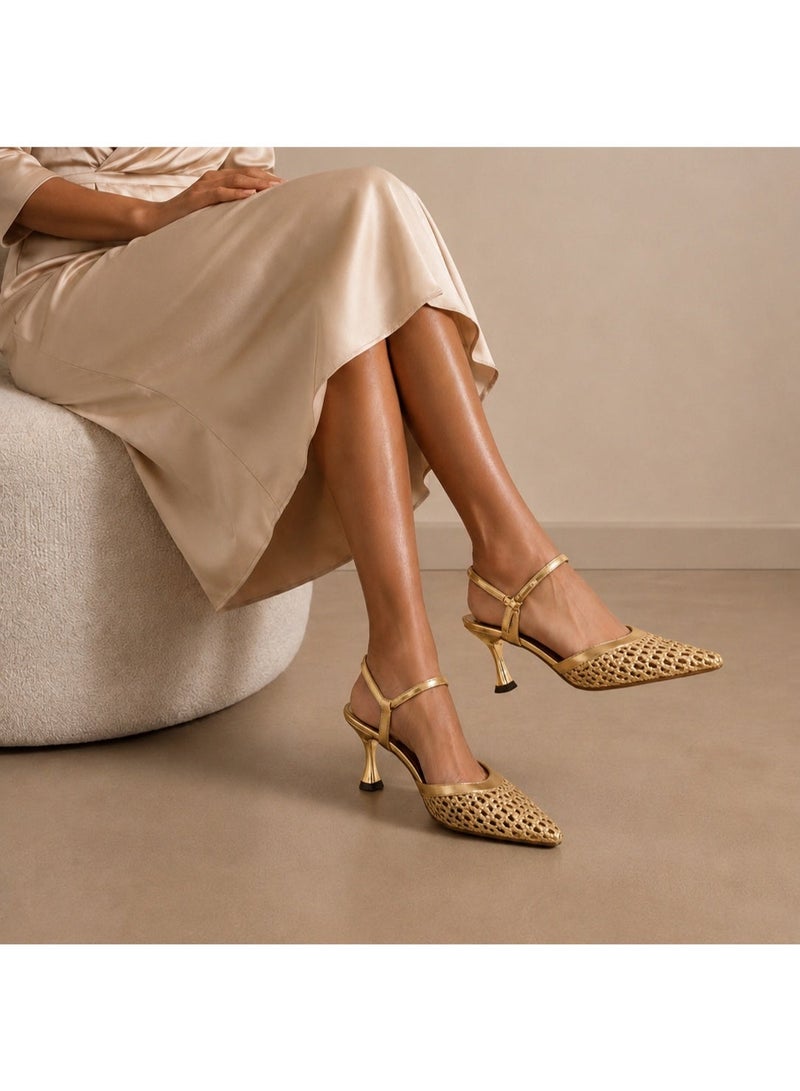Vbranda Mesh Heels with Elegant Details & Cross Straps C-148 - Image 1