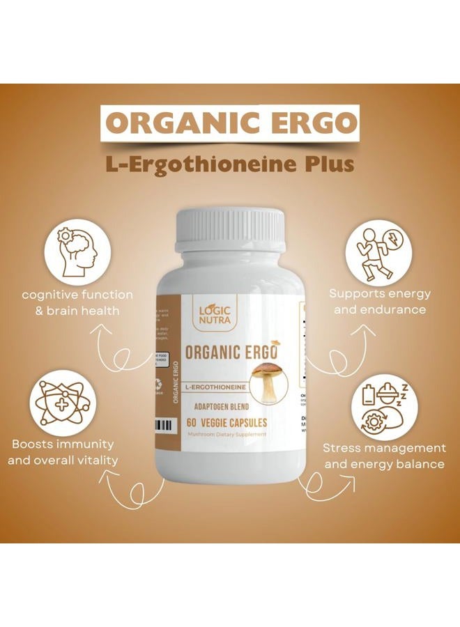 Logic Nutra L-Ergothioneine Plus Organic Blend of Cordyceps Mushroom, Lion's Mane, Reishi, Astragalus, Siberian Ginseng, Ashwagandha - Longevity, Immune Support & Brain Supplement – 60 Veggie Caps - Image 3