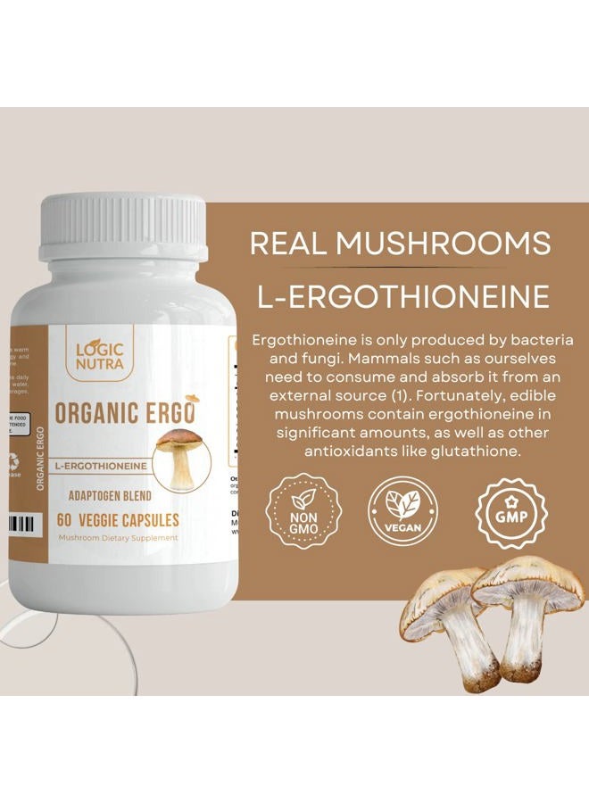 Logic Nutra L-Ergothioneine Plus Organic Blend of Cordyceps Mushroom, Lion's Mane, Reishi, Astragalus, Siberian Ginseng, Ashwagandha - Longevity, Immune Support & Brain Supplement – 60 Veggie Caps - Image 4