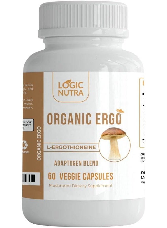 Logic Nutra L-Ergothioneine Plus Organic Blend of Cordyceps Mushroom, Lion's Mane, Reishi, Astragalus, Siberian Ginseng, Ashwagandha - Longevity, Immune Support & Brain Supplement – 60 Veggie Caps - Image 1