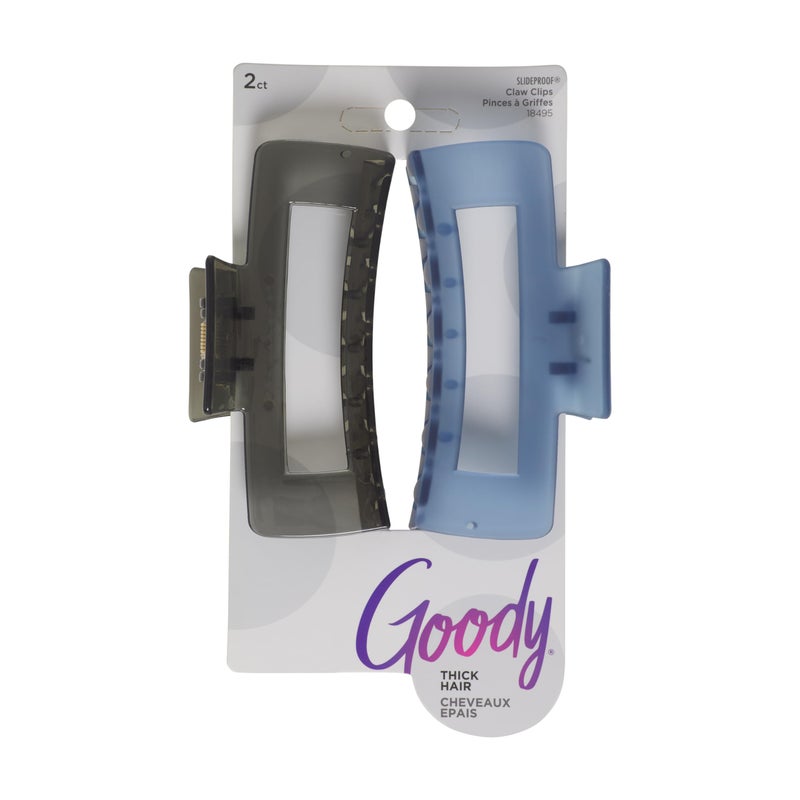 Goody SlideProof Rectangular Large Claw Clips - 2 Ct, Cool Tones, Secure Grip Hair Styling Accessories for Women & Men, Claw Clips for Thick Hair - Image 1