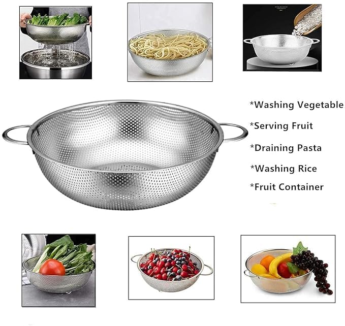 REPLEX Stainless Steel MicroPerforated Colander Kitchen Strainer Sieve with Handle Large 5 Quart Bowl Pasta Rice Fruit Vegetable DrainerColor Silver - Image 5