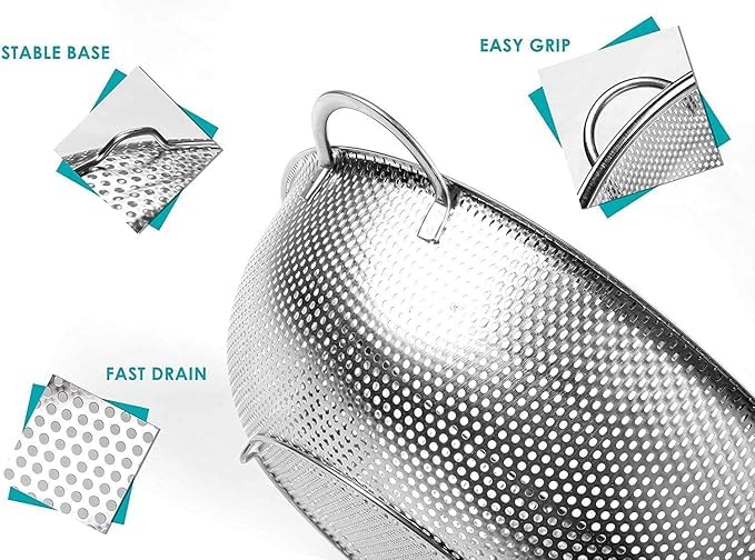 REPLEX Stainless Steel MicroPerforated Colander Kitchen Strainer Sieve with Handle Large 5 Quart Bowl Pasta Rice Fruit Vegetable DrainerColor Silver - Image 2