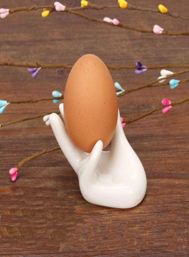 zoele White Ceramic Decorative Egg Cup Holder Stand - Breakfast Table Egg Cup Holder Stand- Makeup Sponge Beauty Blender Holder - Creative Hand Shape Easter Egg Display Stand for Kitchen Cooking - Image 3