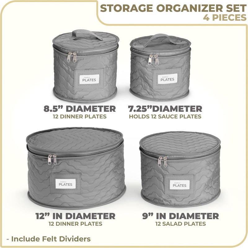 Sorbus China Storage Containers  Quilted Dish Storage Containers for Organizing Moving Supplies Party  4 Stackable Plate Carrier Set for Dinnerware Plate Organizer with Felt Plate Protector - Image 2