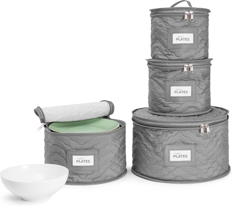 Sorbus China Storage Containers  Quilted Dish Storage Containers for Organizing Moving Supplies Party  4 Stackable Plate Carrier Set for Dinnerware Plate Organizer with Felt Plate Protector - Image 1