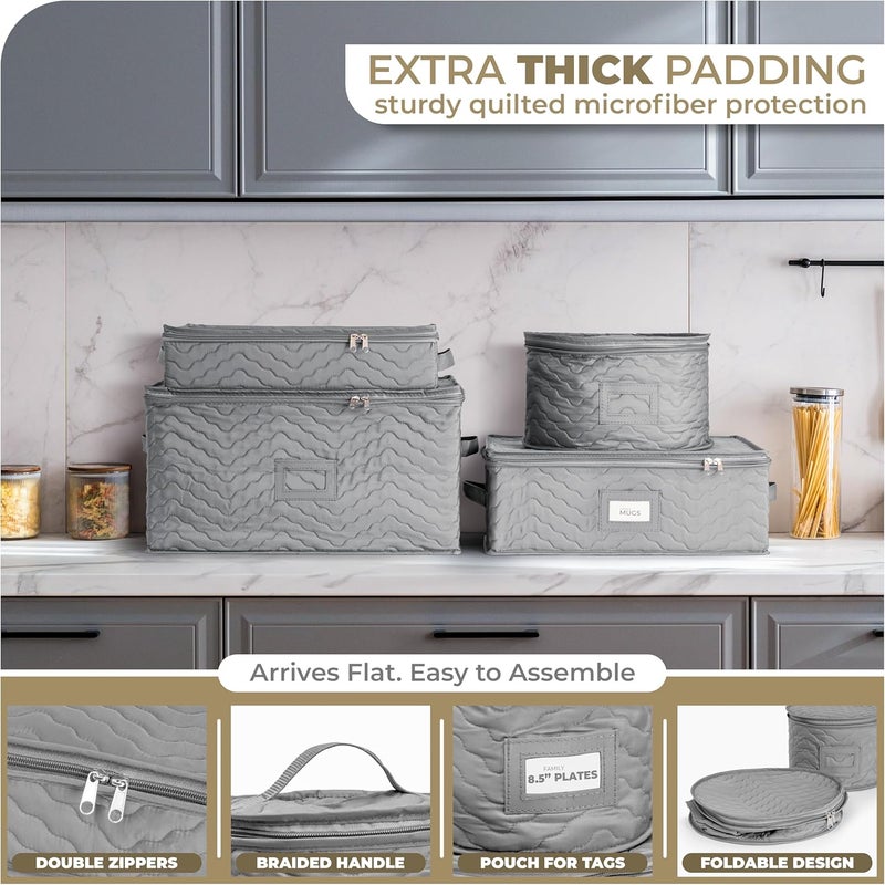 Sorbus China Storage Containers  Quilted Dish Storage Containers for Organizing Moving Supplies Party  4 Stackable Plate Carrier Set for Dinnerware Plate Organizer with Felt Plate Protector - Image 3