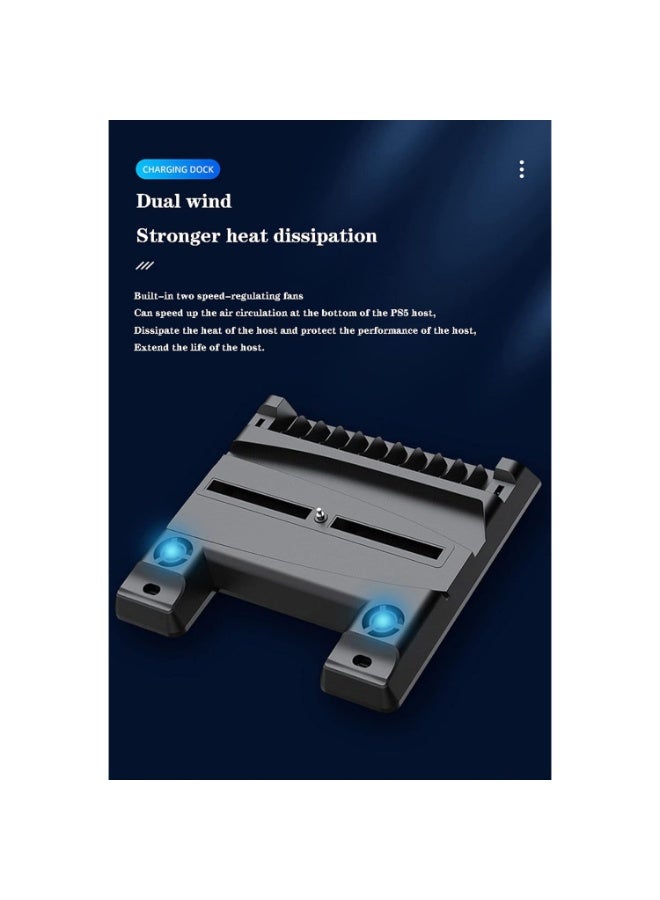 DOBE PS5 Cooling Stand and Dual Controller Charger Station, CD Storage Rack for Playstation 5 Digital or DVD - Image 2