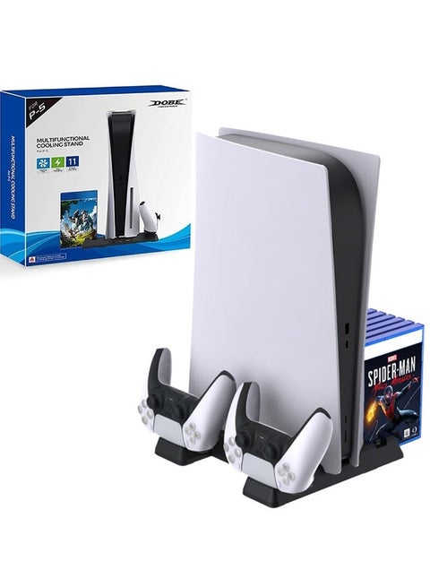 حامل تبريد PS5 ومحطة شحن وحدة التحكم المزدوجة، رف تخزين الأقراص المضغوطة لجهاز Playstation 5 الرقمي أو DVD