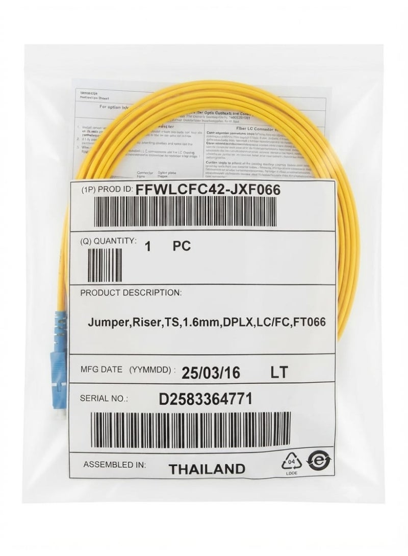 COMMSCOPE FFWLCFC42-JXF066 Fiber Optic Jumper Cable, Riser, 1.6mm, Duplex LC/FC, 66 Feet