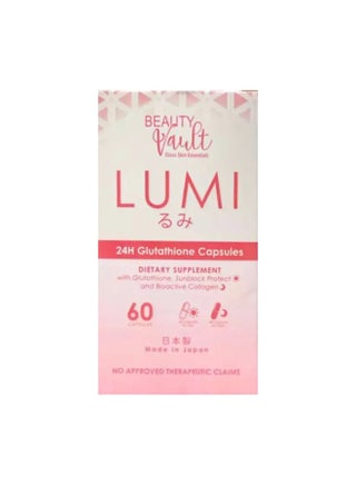 Beauty Vault LUMI Glutathione Collagen Capsules 60 Count Antioxidant Dietary Supplement with Vitamin E & Fernblock for Skin Care Routine Made in Japan | Best Price Qatar