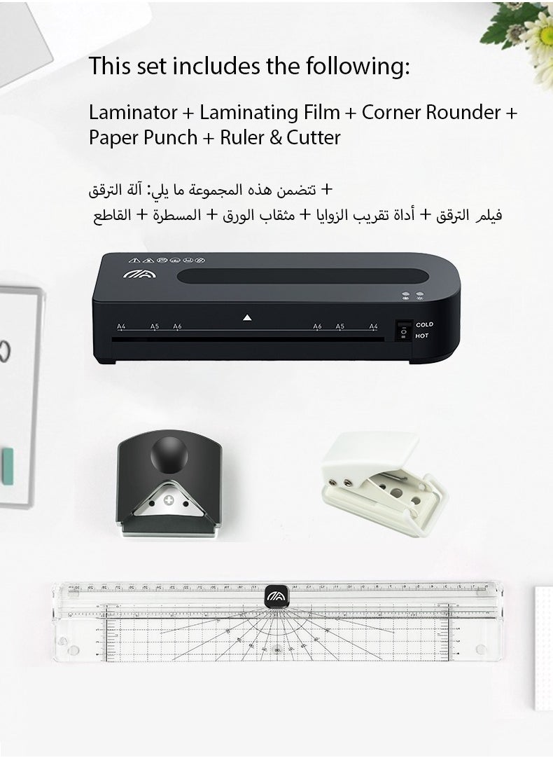 FN FN A4 Laminator Machine – 5-in-1 Thermal Laminating Kit – 9-Inch Max Width – Hot & Cold Lamination – 90s Fast Warm-Up – 320mm/min High-Speed Laminating – 15 Pouches – Paper Trimmer – Corner Rounder – Hole Puncher – Ideal for Home, Office, School  - Image 2