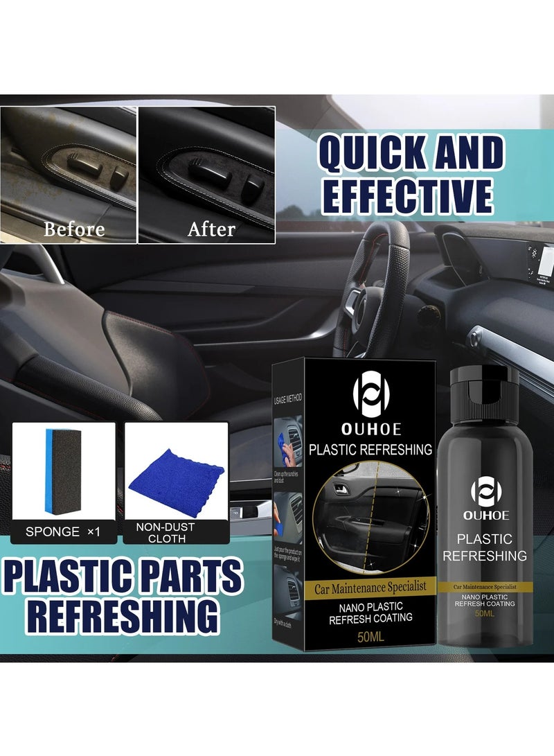 OUHOE Car Plastic Parts Refurbish Agent, Multipurpose Plastic Revitalizing Coating Agent, Durable Automotive Interior Cleaning Agent, Auto Polish And Repair Coating Renovator For Car Detailing, (50ml Set)  - Image 5