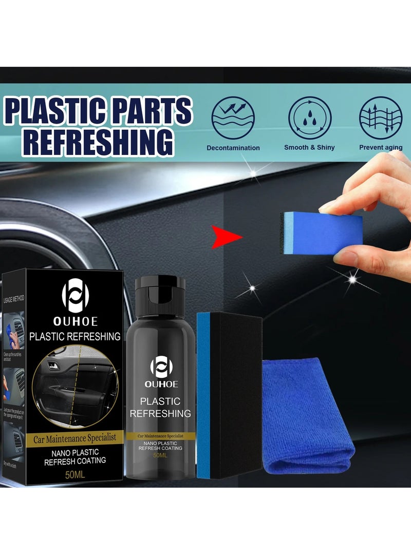 OUHOE Car Plastic Parts Refurbish Agent, Multipurpose Plastic Revitalizing Coating Agent, Durable Automotive Interior Cleaning Agent, Auto Polish And Repair Coating Renovator For Car Detailing, (50ml Set)  - Image 2