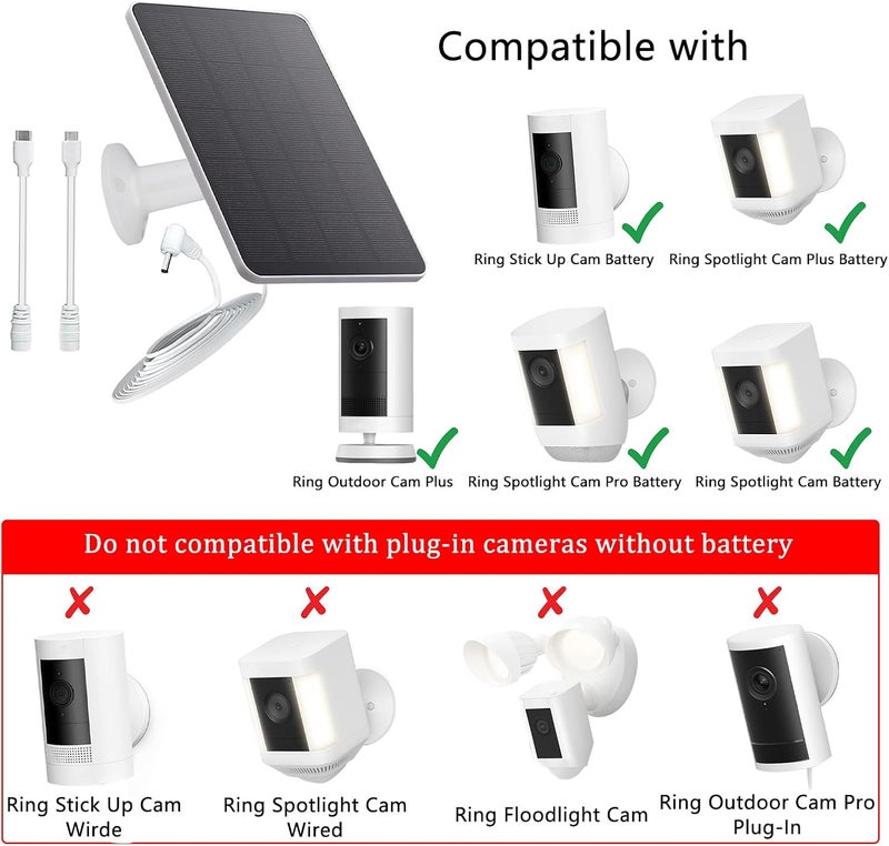TEKCAM Solar Panel Compatible with Ring Spotlight Cam, Ring Stick Up Cam Battery, Ring Outdoor Cam Plus, 5V Solar Panel Charger with 9.8ft DC Charging Cable, Micro USB & Type C Port, Adjustable Wall Mount - Image 3