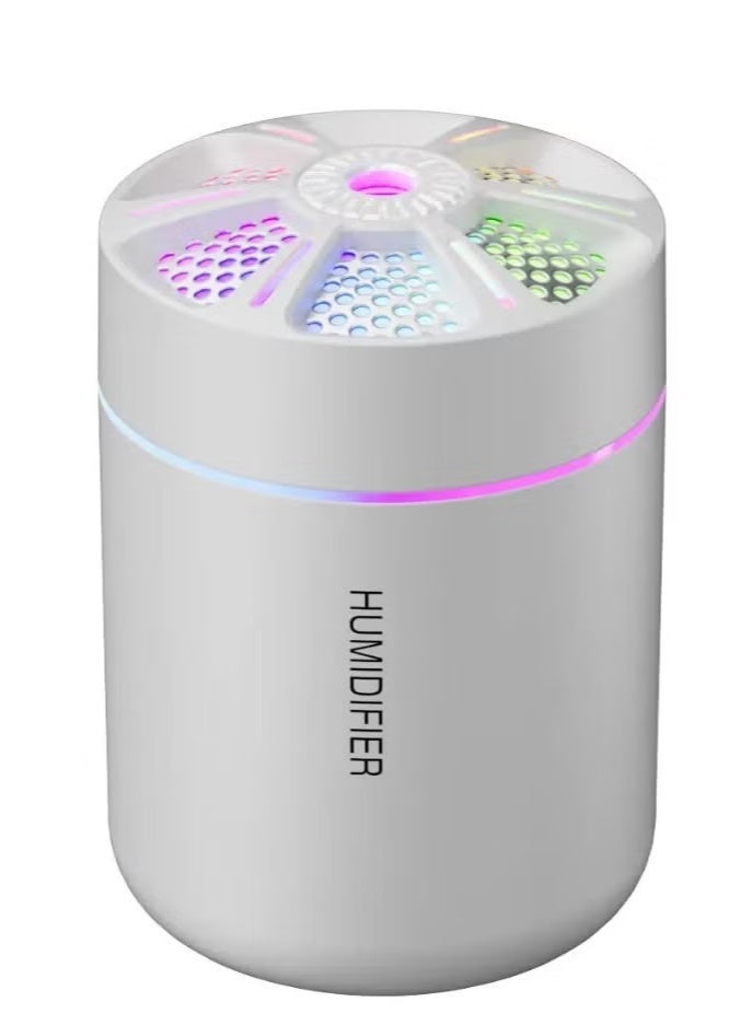 Car Air Humidifier with 6 Different Lights and 2 Mist Modes, 180ml Capacity - White - Image 1