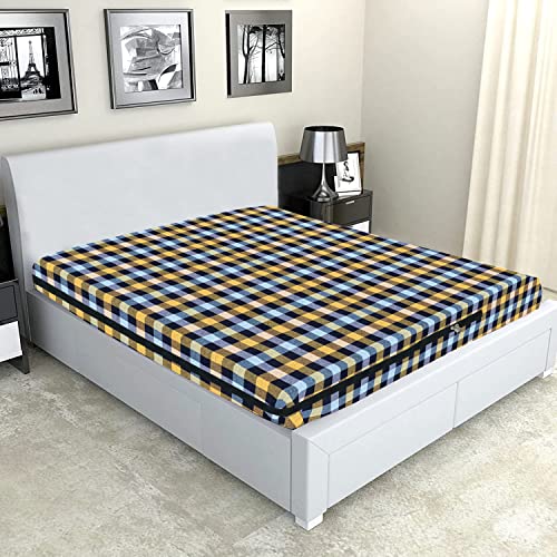 Star Weaves Cotton Mattress Cover for King Size Bed 78x72x6 - Mattress Protector Cover with Zip | Chain M04, Yellow - Image 1