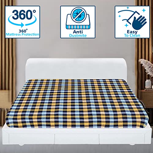 Star Weaves Cotton Mattress Cover for King Size Bed 78x72x6 - Mattress Protector Cover with Zip | Chain M04, Yellow - Image 2