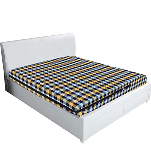 Star Weaves Cotton Mattress Cover for King Size Bed 78x72x6 - Mattress Protector Cover with Zip | Chain M04, Yellow - Image 3