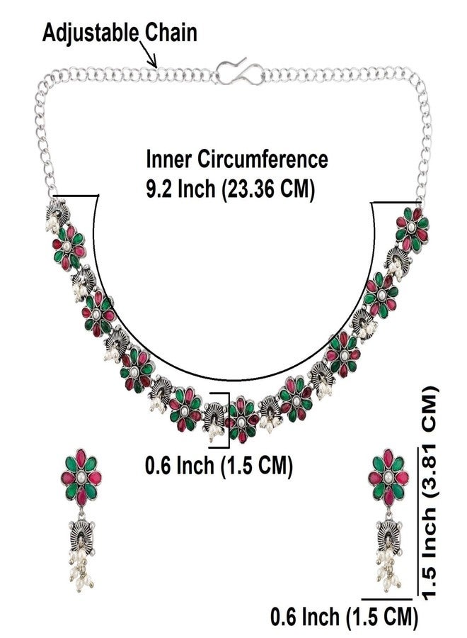 Efulgenz Indian Oxidized Jewelry Floral Faux Pearl Drop Indian Jewelry Sets for Women Antique Boho Multicolor Stone Necklace Sets Dangle Earrings Choker Necklace Earrings Set Bohemian Jewelry Set for Women - Image 4