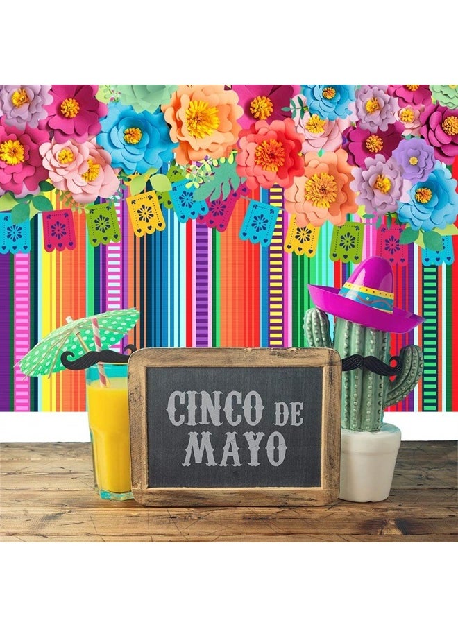 Ticuenicoa 7x5ft Mexican Fiesta Backdrop Photobooth Flowers Fiesta Background Drop Cinco De Mayo Backdrop for Pictures Floral Stripes Flags Birthday Party Mexican Party Decorations Photo Booth Props  - Image 3