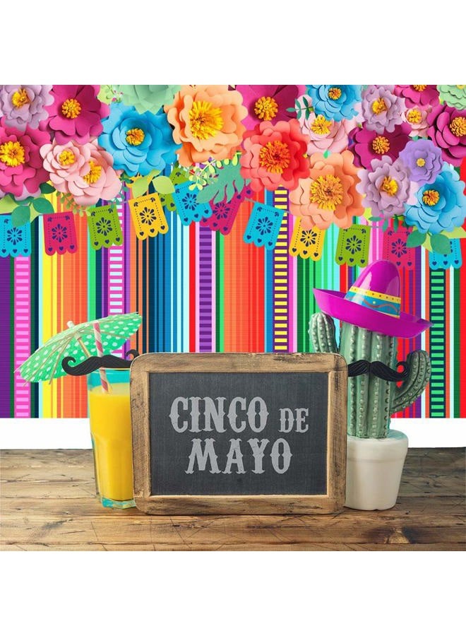 Ticuenicoa Mexican Fiesta Backdrop Photobooth Flowers Fiesta Background Drop Cinco De Mayo Backdrop for Pictures 7x5ft Floral Stripes Flags Birthday Party Mexican Party Decorations Mexican Photo Booth Props - Image 5