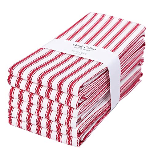 Candy Cottons Stripe Kitchen Dish Towels With Hanging Loop  Boho Absorbent Festive Gift Set of 6  Reusable 18x28 Inch Pantry Decor  Trendy Spring French Red