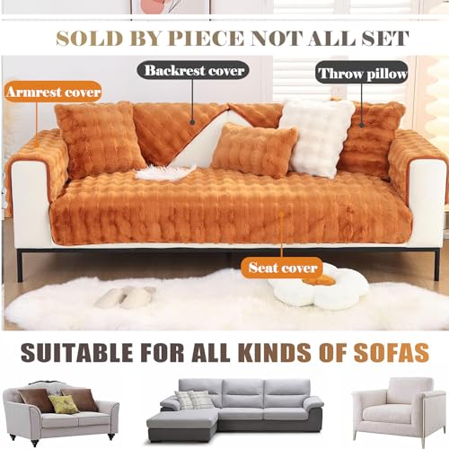 XSlive Soft Warm Faux Fur Couch Sofa Cover Thick Shaggy Fuzzy Sectional Couch Cover Non-Slip Solid Color Plush Sofa Slipcover Furniture Protector for Kids, Pets (Dark Orange,36"x82") - Image 3