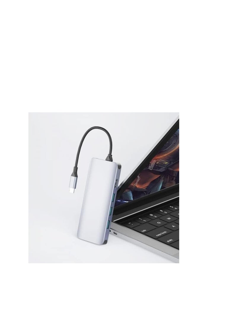Generic - YOOO 12-in-1 Type-C Hub, USB 3.0, Dual HDMI, RJ45 LAN, SD/TF Card Reader, 3.5mm Audio Jack, Type-C, 4K HD, PD Fast Charging – Grey - Image 1