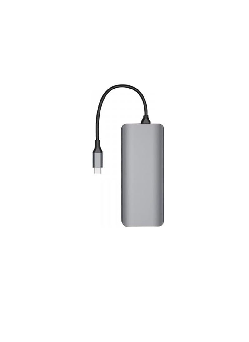 Generic - YOOO 12-in-1 Type-C Hub, USB 3.0, Dual HDMI, RJ45 LAN, SD/TF Card Reader, 3.5mm Audio Jack, Type-C, 4K HD, PD Fast Charging – Grey - Image 1