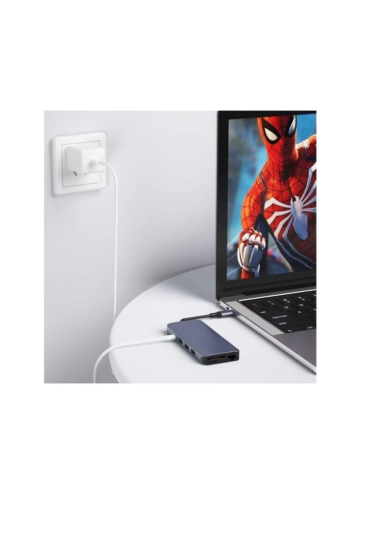 Generic - YOOO 12-in-1 Type-C Hub, USB 3.0, Dual HDMI, RJ45 LAN, SD/TF Card Reader, 3.5mm Audio Jack, Type-C, 4K HD, PD Fast Charging – Grey - Image 1