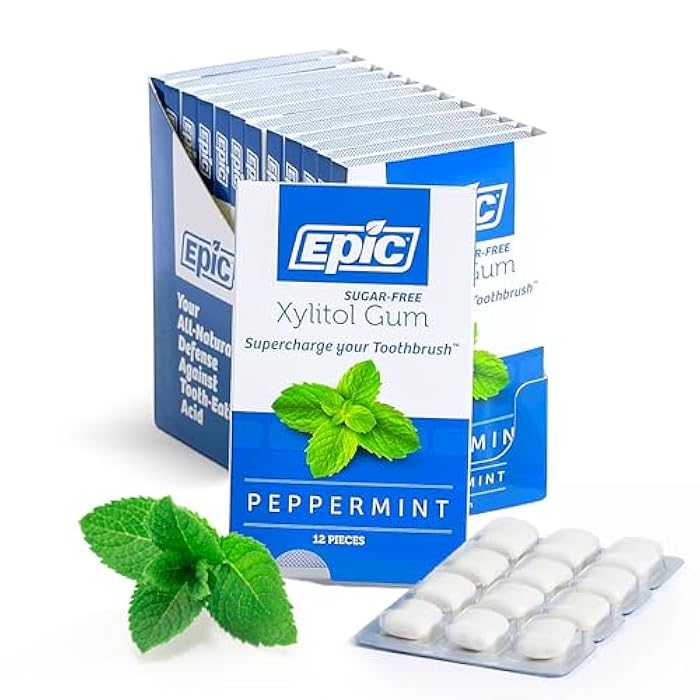 Epic 100% Xylitol Peppermint Chewing Gum - Sugar Free, Aspartame Free Dental Gum - Supports Oral Health & Fresh Breath - 12 Pieces (Pack of 12) - Image 1