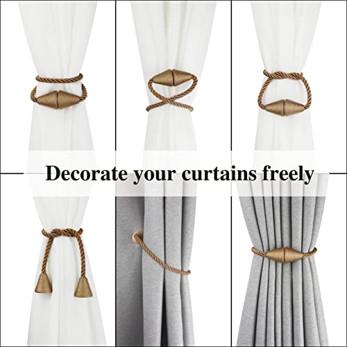 Nieffeiy 2 Pack Magnetic Curtain Tiebacks Rope Modern Handmade Curtain Tie Backs Decorative Drapes Weave Holdbacks for Window Décor, Khaki - Image 5