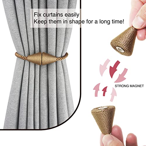 Nieffeiy 2 Pack Magnetic Curtain Tiebacks Rope Modern Handmade Curtain Tie Backs Decorative Drapes Weave Holdbacks for Window Décor, Khaki - Image 2