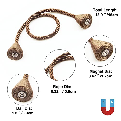 Nieffeiy 2 Pack Magnetic Curtain Tiebacks Rope Modern Handmade Curtain Tie Backs Decorative Drapes Weave Holdbacks for Window Décor, Khaki - Image 3
