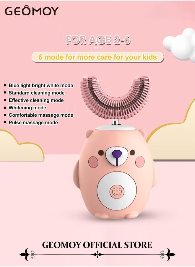 Geomoy Kids Electric Toothbrush U-Shaped Ultrasonic Toddler Automatic Toothbrush with 2 U-Shaped Replacements and 2 Straight Replacement for 2-7 Years Old - Image 2