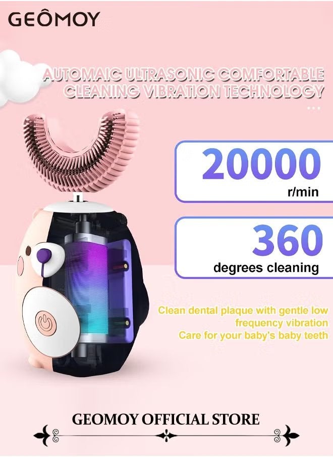 Geomoy Kids Electric Toothbrush U-Shaped Ultrasonic Toddler Automatic Toothbrush with 2 U-Shaped Replacements and 2 Straight Replacement for 2-7 Years Old - Image 4