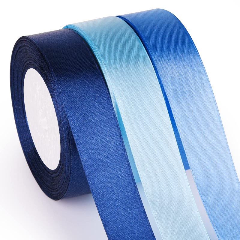 ASTARON Blue Satin Ribbon for Wedding Bouquet DIY Crafts 1 Inch Solid Color Ribbon Fabric for Gift Wrapping Gift Bows Hair Bows Silk Ribbon for Bouquets Baby Shower Decor