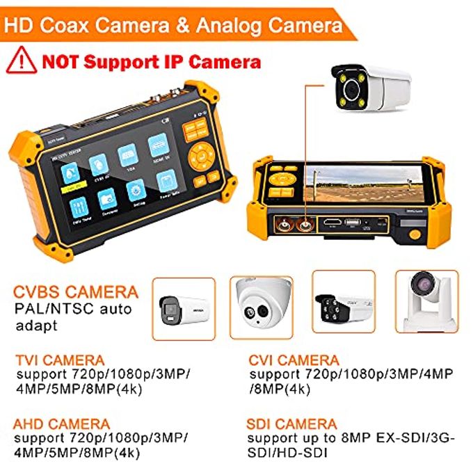 wsdcam 5 Inch Tft-Lcd Screen Cctv Camera Tester Monitor Support 4K 8Mp Cvi Tvi Ahd Sdi Cvbs Analog Camera, Support Hdmi In Vga In Ptz Control/Dc12V Power Output/Utp Cable Tester, 3200-Plus - Image 5