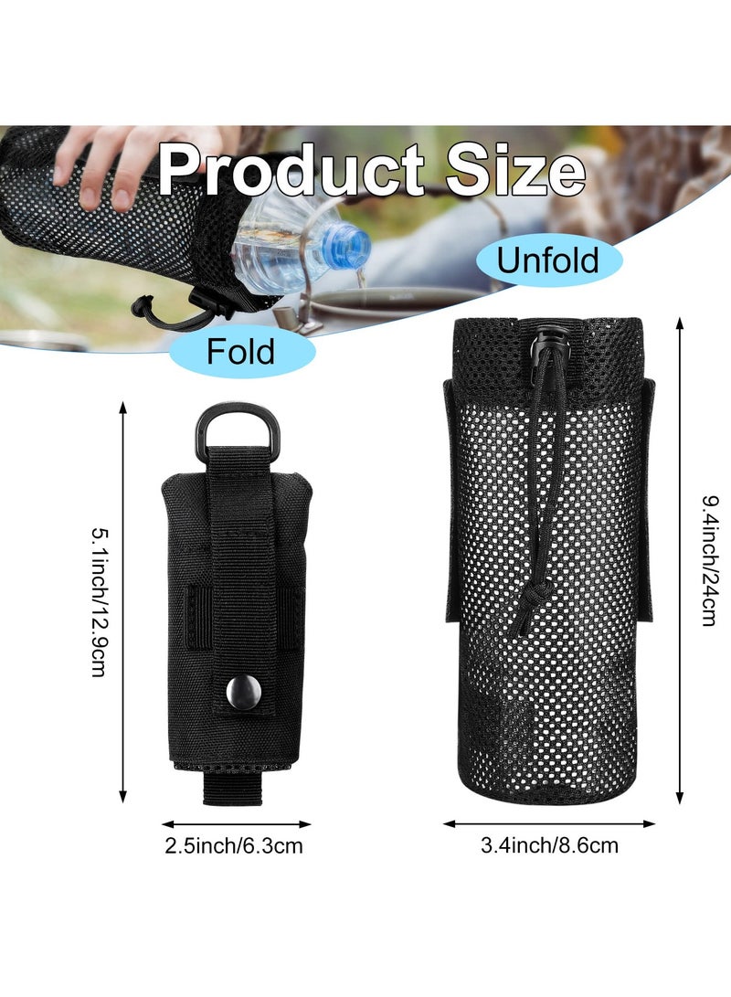 SOLARAE 3 Pcs Adjustable Water Bottle Pouch, Molle Tactical Storage Mesh Bag for 17 Oz Drink Cup Lightweight Foldable Mesh Water Bottle Holder for Backpack Travel Bag (Brown, Army-Green, Black) - Image 2