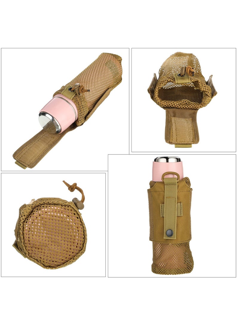 SOLARAE 3 Pcs Adjustable Water Bottle Pouch, Molle Tactical Storage Mesh Bag for 17 Oz Drink Cup Lightweight Foldable Mesh Water Bottle Holder for Backpack Travel Bag (Brown, Army-Green, Black) - Image 4
