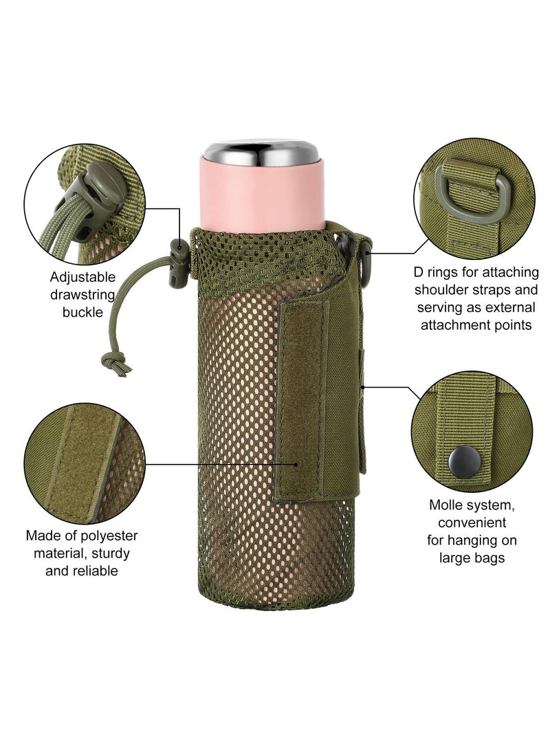 SOLARAE 3 Pcs Adjustable Water Bottle Pouch, Molle Tactical Storage Mesh Bag for 17 Oz Drink Cup Lightweight Foldable Mesh Water Bottle Holder for Backpack Travel Bag (Brown, Army-Green, Black) - Image 5