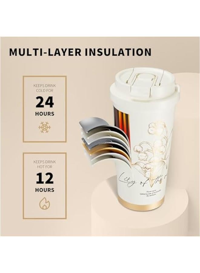20 oz portable coffee travel mug with Lid and Straw - Leak-Proof, Vacuum Insulated Stainless Steel,BPA-Free,travel tea cup. (Tea White) - Image 2