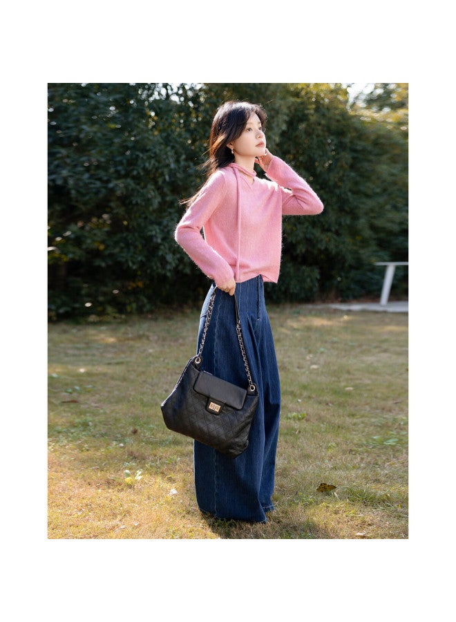 Mt French Style Autumn V-neck Knit Sweater With Neck Tie, Soft Wool Blend, Comfortable Slimming Women's Top - Image 2