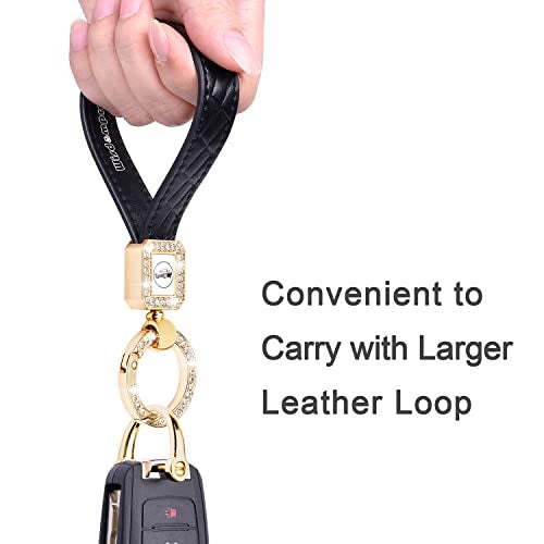 Wisdompro Bling Leather Car Keychain, Universal Microfiber Leather Key FOB Keychain Key Chain Holder Accessories with Sparkly Rhinestones, Anti-lost D-ring and 2 Key Rings for Men and Women - Black - Image 3