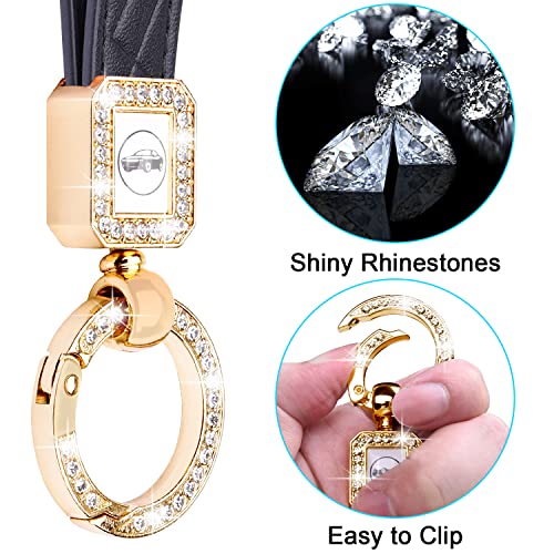 Wisdompro Bling Leather Car Keychain, Universal Microfiber Leather Key FOB Keychain Key Chain Holder Accessories with Sparkly Rhinestones, Anti-lost D-ring and 2 Key Rings for Men and Women - Black - Image 5