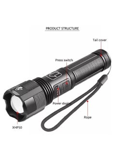 Birud Birud Zoomable LED USB Torch Light Adjustable Focus Tactical Flashlight with 5 Modes Torch for Emergency Best Camping Outdoor Telescopic Zoom  - Image 4