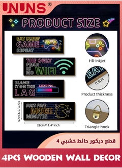 UNUNS 4 قطع ديكور ألعاب نيون لغرفة الأولاد، لوحة فنية جدارية خشبية لألعاب الفيديو، 11.41 × 3.93 بوصة، لوحات جدارية معلقة عليها اقتباسات تحفيزية لألعاب الأولاد، غرفة نوم الأطفال، ديكور غرفة اللعب  - Image 2